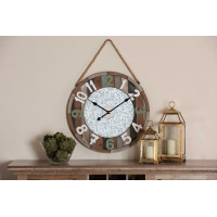 Baxton Studio Wood-WC 23.6 inch Garrison Vintage Farmhouse Silver Metal and Multicolored Wood Wall Clock